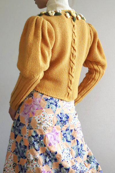 80s Hand Knit Mustard Yellow Wool Austrian Cardigan