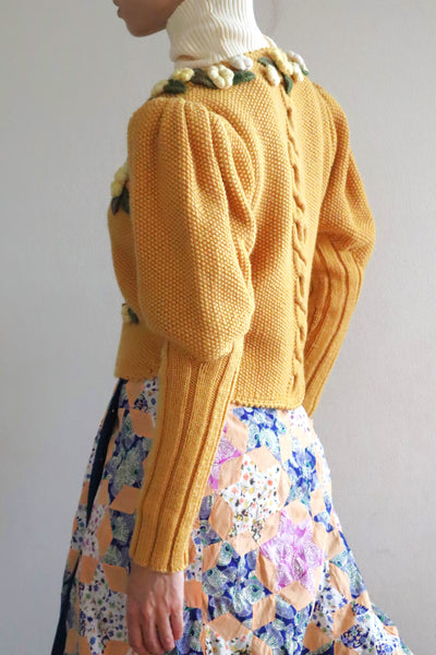 80s Hand Knit Mustard Yellow Wool Austrian Cardigan