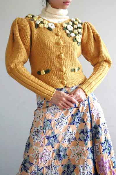 80s Hand Knit Mustard Yellow Wool Austrian Cardigan