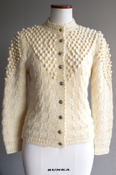 70s Hand Knit Pale Cream Soft Wool Austrian Cardigan