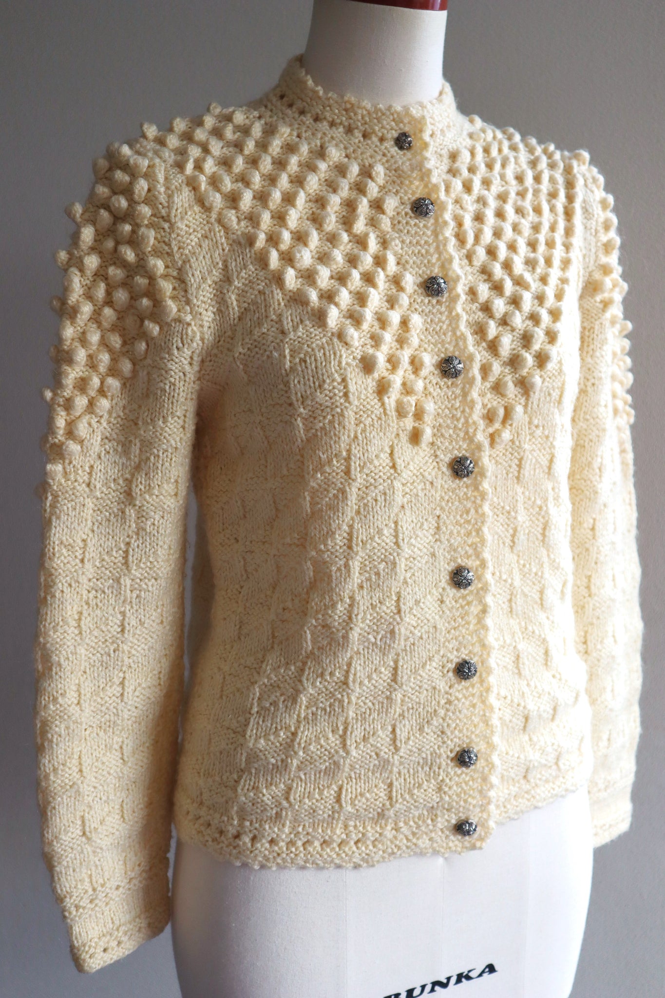 70s Hand Knit Pale Cream Soft Wool Austrian Cardigan