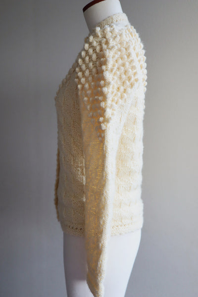 70s Hand Knit Pale Cream Soft Wool Austrian Cardigan