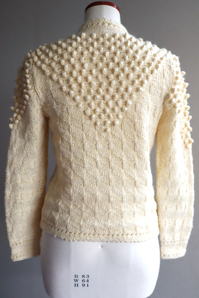 70s Hand Knit Pale Cream Soft Wool Austrian Cardigan