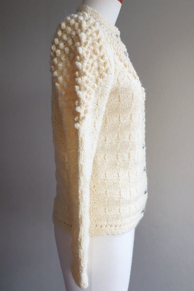 70s Hand Knit Pale Cream Soft Wool Austrian Cardigan