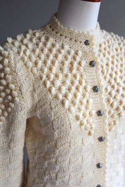 70s Hand Knit Pale Cream Soft Wool Austrian Cardigan